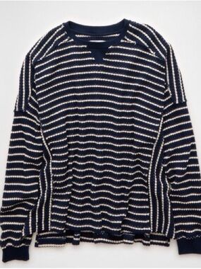 American Eagle Outfitters Navy and White Striped Crewneck Sweater